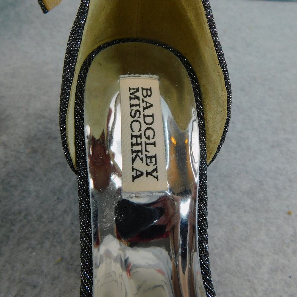 Badgley Mischka Womens Shoes Jeweled Strapped Pewter Open Toe Block Heel Size 7 - Picture 6 of 11